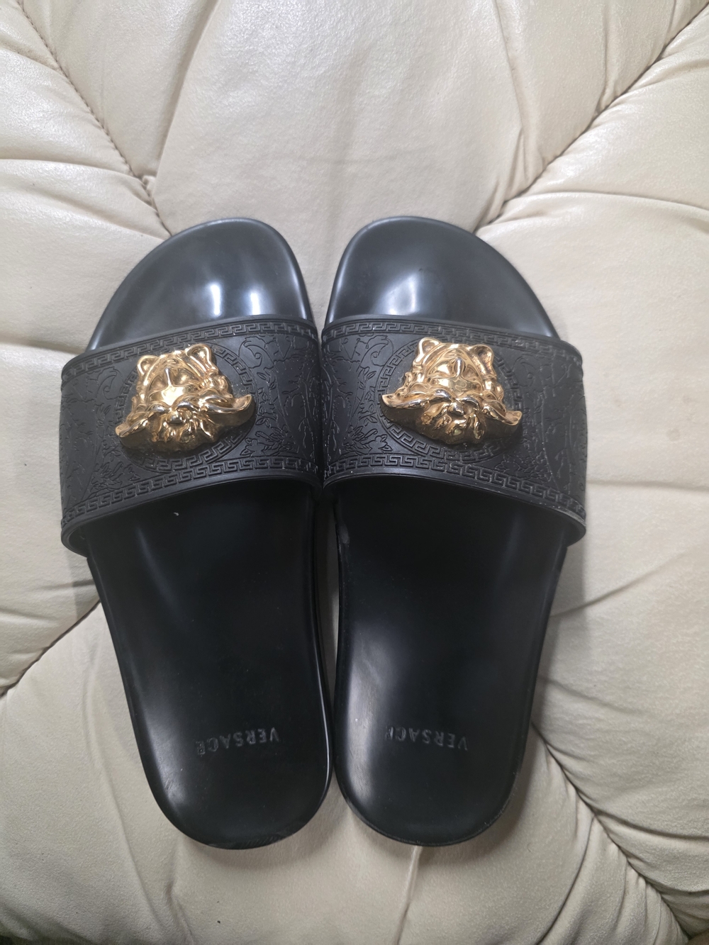 Versace Black Medusa Gold-Accent Slide Sandals